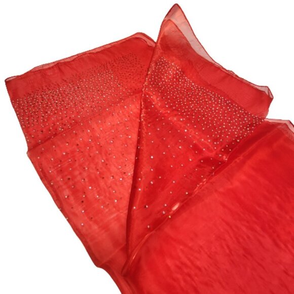 Red Sequin Scarf Glossy Sheen Sheer Scarf Wedding Formal Dress Scarf - NEW - Picture 5 of 15